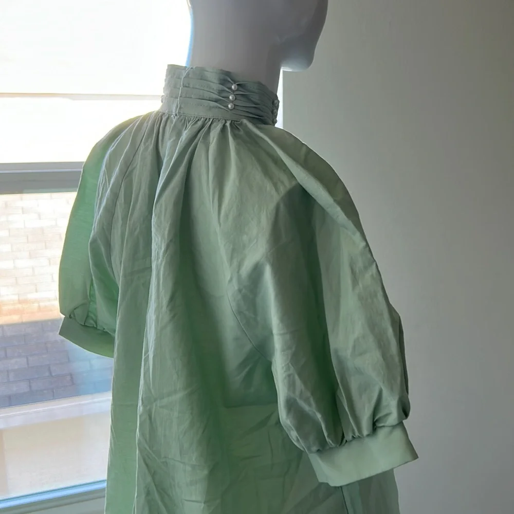 Zara Light Green Blouse with pearls 100% cotton - Picture 3 of 11